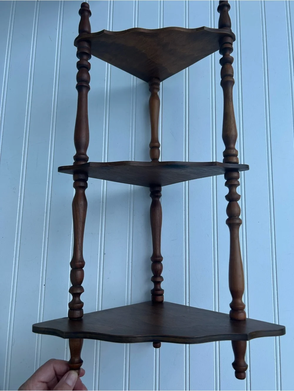 Vintage Shelf Three-Tier Wooden Corner Shelf Brown Spindle Cottagecore 9x22